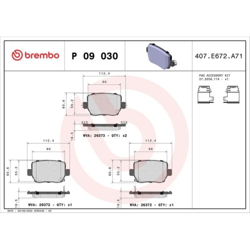 BREMBO Bremsbelagsatz, Scheibenbremse PRIME LINE P 09 030