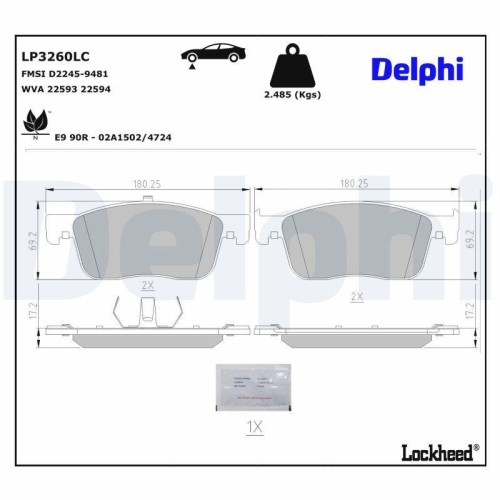 DELPHI Bremsbelagsatz, Scheibenbremse LP3260LC
