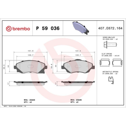 BREMBO Bremsbelagsatz, Scheibenbremse PRIME LINE P 59 036