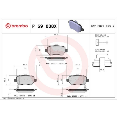 BREMBO Bremsbelagsatz, Scheibenbremse XTRA LINE P 59 038X