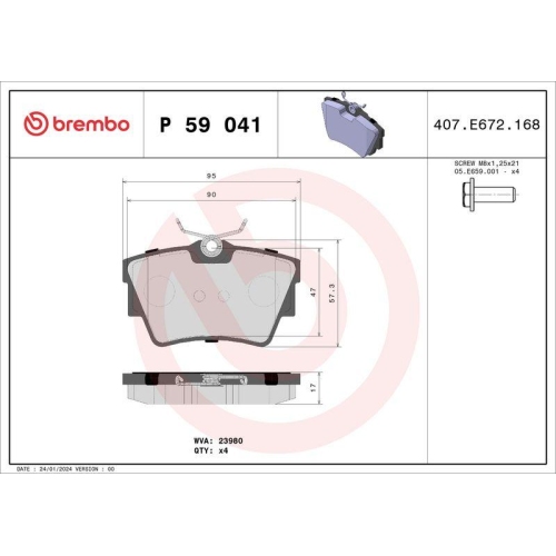 BREMBO Bremsbelagsatz, Scheibenbremse PRIME LINE P 59 041