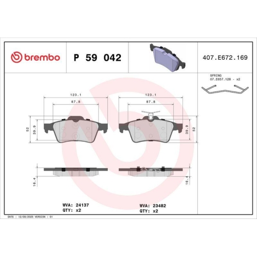 BREMBO Bremsbelagsatz, Scheibenbremse PRIME LINE P 59 042