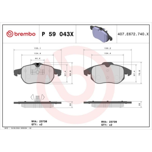 BREMBO Bremsbelagsatz, Scheibenbremse XTRA LINE P 59 043X