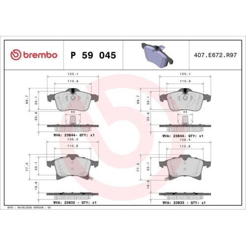 BREMBO Bremsbelagsatz, Scheibenbremse PRIME LINE P 59 045