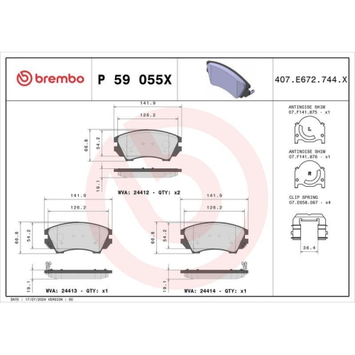 BREMBO Bremsbelagsatz, Scheibenbremse XTRA LINE P 59 055X