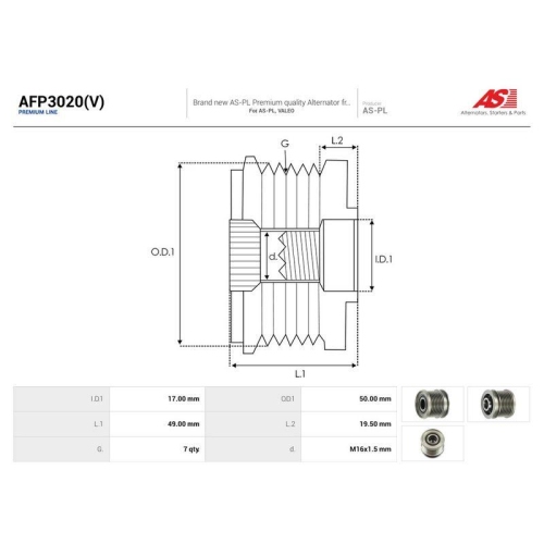 AS-PL Generatorfreilauf AS AFP3020(V)