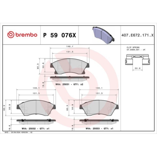 BREMBO Bremsbelagsatz, Scheibenbremse XTRA LINE P 59 076X