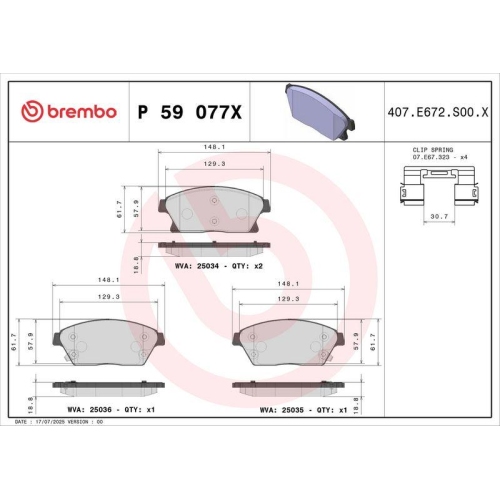 BREMBO Bremsbelagsatz, Scheibenbremse XTRA LINE P 59 077X