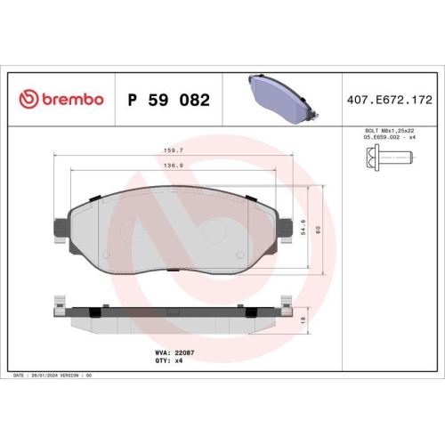 BREMBO Bremsbelagsatz, Scheibenbremse PRIME LINE P 59 082