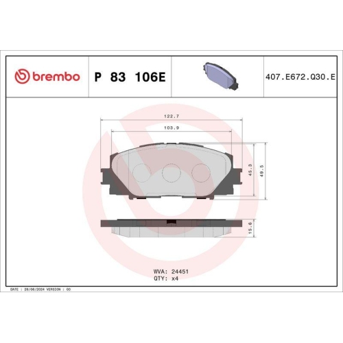 BREMBO Bremsbelagsatz, Scheibenbremse BEYOND LINE - EV P 83 106E
