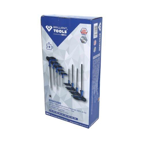 T-Griff-Torx mit Stirnlochbohrung-Winkelstiftschl&uuml;ssel-Satz 9-tlg BT041200