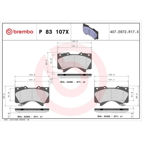 BREMBO Bremsbelagsatz, Scheibenbremse XTRA LINE P 83 107X