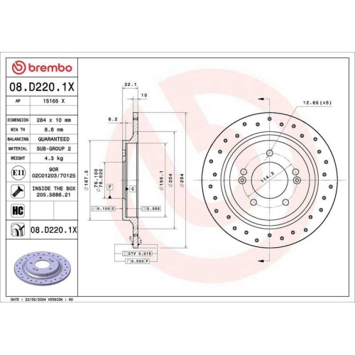 BREMBO Bremsscheibe XTRA LINE - Xtra 08.D220.1X
