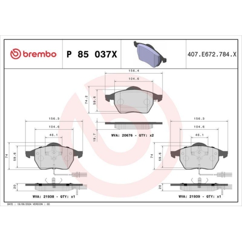 BREMBO Bremsbelagsatz, Scheibenbremse XTRA LINE P 85 037X