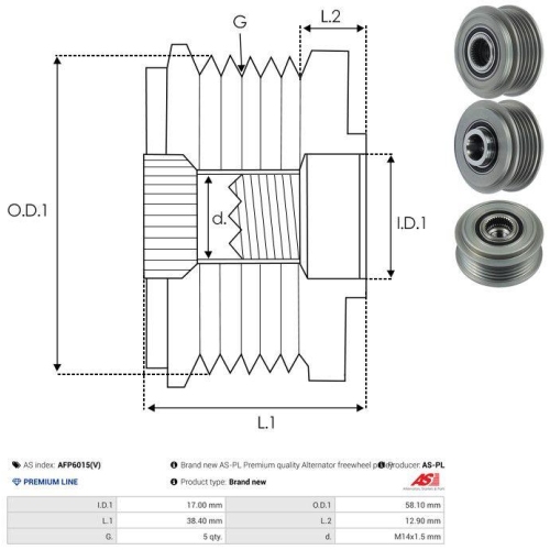 AS-PL Generatorfreilauf Brandneu AS-PL AFP6015(V)