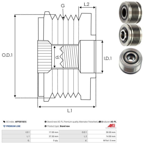 AS-PL Generatorfreilauf Brandneu AS-PL AFP3010(V)