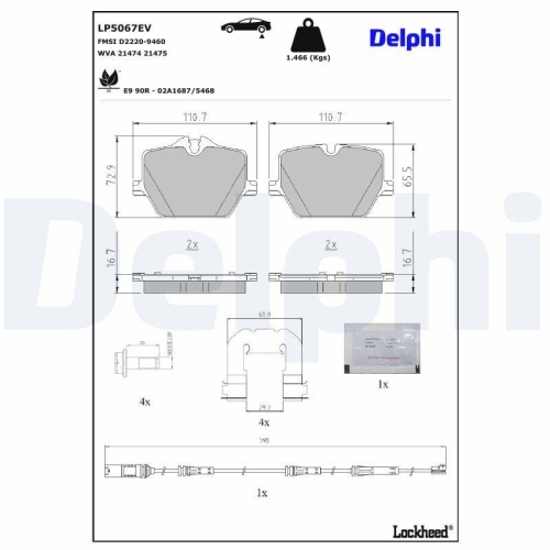 DELPHI Bremsbelagsatz, Scheibenbremse LP5067EV