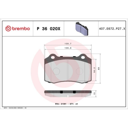 BREMBO Bremsbelagsatz, Scheibenbremse XTRA LINE P 36 020X