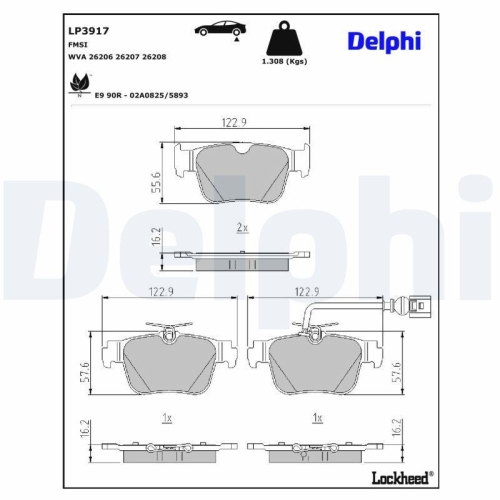 DELPHI Bremsbelagsatz, Scheibenbremse LP3917