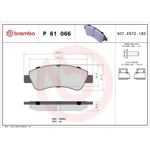 BREMBO Bremsbelagsatz, Scheibenbremse PRIME LINE P 61 066