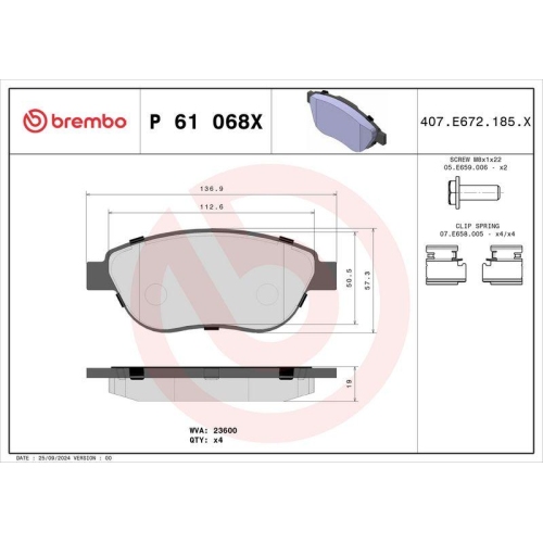 BREMBO Bremsbelagsatz, Scheibenbremse XTRA LINE P 61 068X