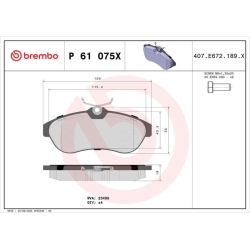 BREMBO Bremsbelagsatz, Scheibenbremse XTRA LINE P 61 075X