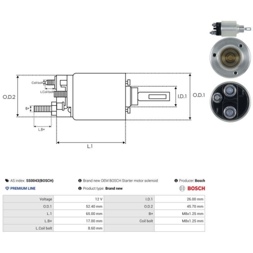 AS-PL Magnetschalter, Starter Bosch SS0043(BOSCH)