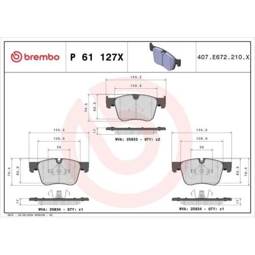 BREMBO Bremsbelagsatz, Scheibenbremse XTRA LINE P 61 127X