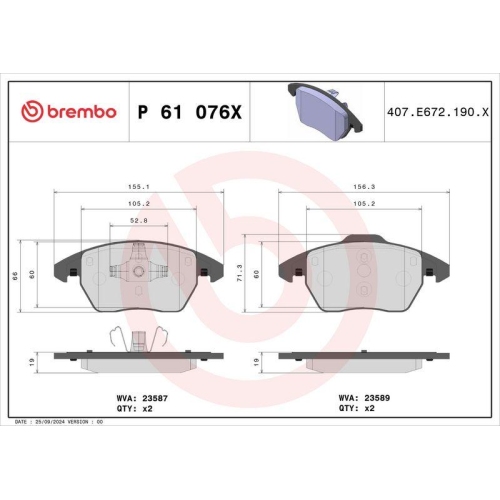 BREMBO Bremsbelagsatz, Scheibenbremse XTRA LINE P 61 076X