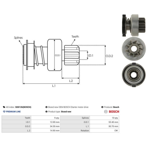 AS-PL Freilaufgetriebe, Starter Bosch SD0126(BOSCH)