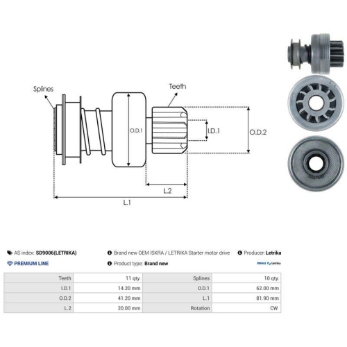 AS-PL Freilaufgetriebe, Starter Letrika SD9006(LETRIKA)
