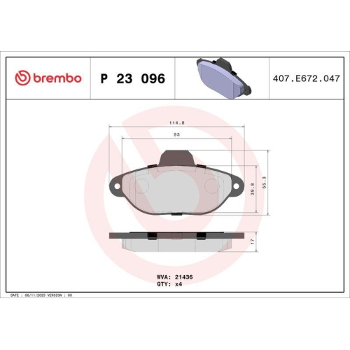 BREMBO Bremsbelagsatz, Scheibenbremse PRIME LINE P 23 096