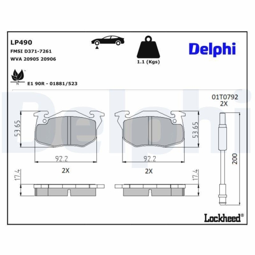 DELPHI Bremsbelagsatz, Scheibenbremse LP490