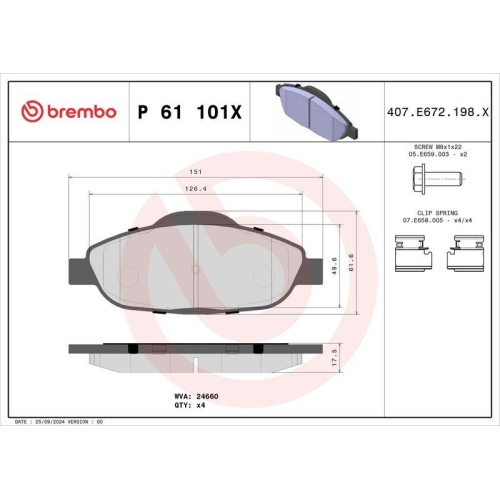 BREMBO Bremsbelagsatz, Scheibenbremse XTRA LINE P 61 101X