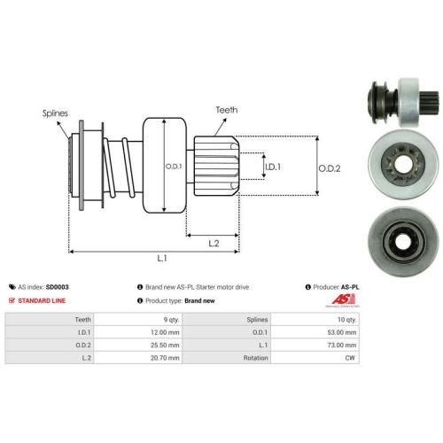 AS-PL Freilaufgetriebe, Starter Brandneu AS-PL SD0003