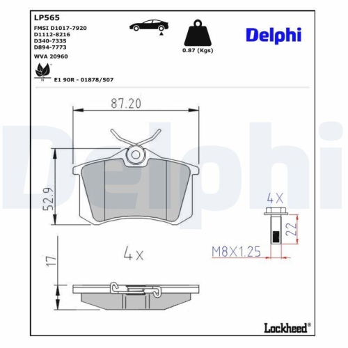 DELPHI Bremsbelagsatz, Scheibenbremse LP565