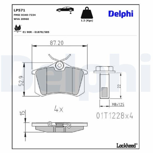 DELPHI Bremsbelagsatz, Scheibenbremse LP571