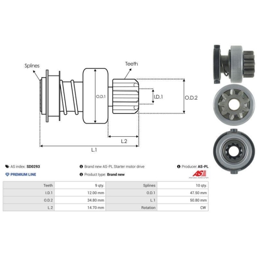 AS-PL Freilaufgetriebe, Starter Brandneu AS-PL SD0293