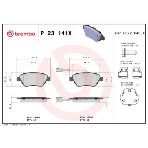 BREMBO Bremsbelagsatz, Scheibenbremse XTRA LINE P 23 141X