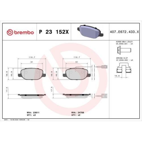 BREMBO Bremsbelagsatz, Scheibenbremse XTRA LINE P 23 152X
