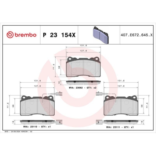 BREMBO Bremsbelagsatz, Scheibenbremse XTRA LINE P 23 154X