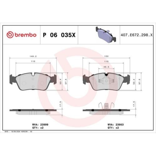 BREMBO Bremsbelagsatz, Scheibenbremse XTRA LINE P 06 035X