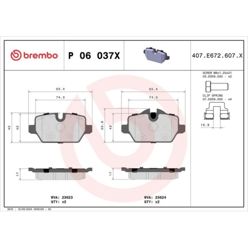BREMBO Bremsbelagsatz, Scheibenbremse XTRA LINE P 06 037X