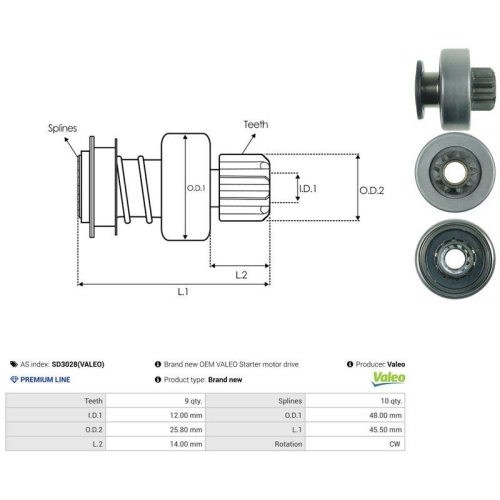 AS-PL Freilaufgetriebe, Starter Valeo SD3028(VALEO)
