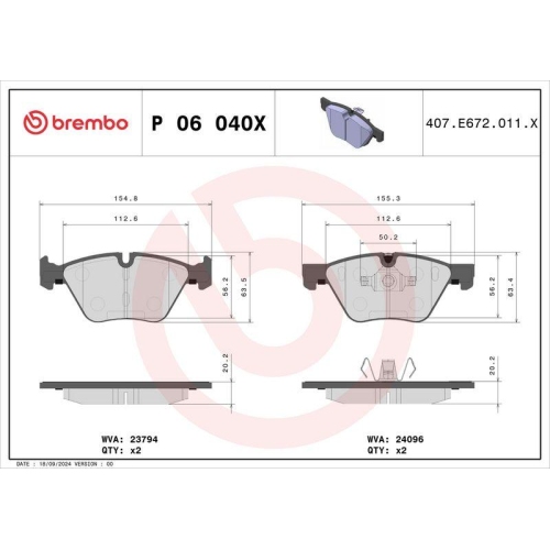 BREMBO Bremsbelagsatz, Scheibenbremse XTRA LINE P 06 040X