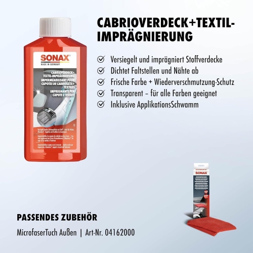 SONAX 03101410 Cabrioverdeck + Textil-Imprägnierung 250ml Versiegelung, Stoff