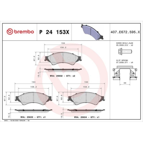 BREMBO Bremsbelagsatz, Scheibenbremse XTRA LINE P 24 153X