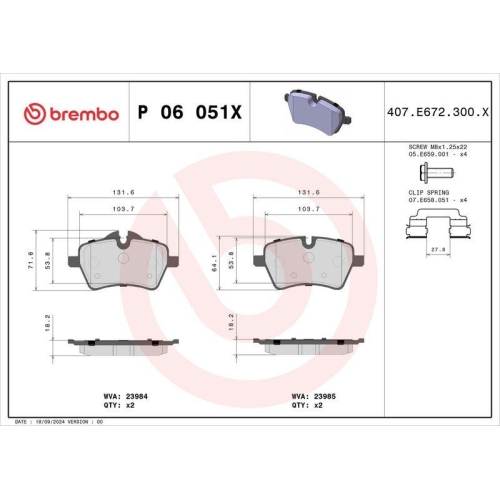 BREMBO Bremsbelagsatz, Scheibenbremse XTRA LINE P 06 051X