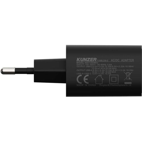 USB-Steckernetzteil 230V, 50-60Hz, 20W, 0.6A Kunzer 7USBL230-2
