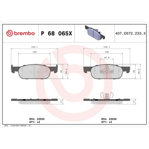 BREMBO Bremsbelagsatz, Scheibenbremse XTRA LINE P 68 065X